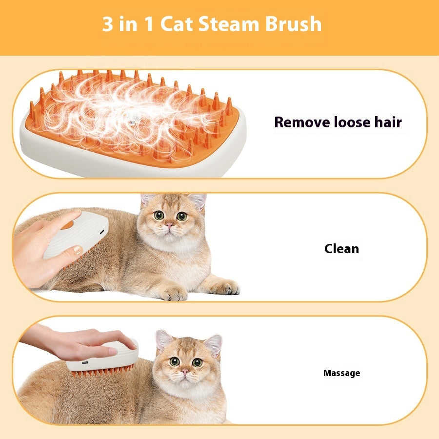 USB Rechargeable Pet Steam Brush Spray Comb – 3 in 1 Cat & Dog Grooming Massage Tool for Shedding Control & Detangling