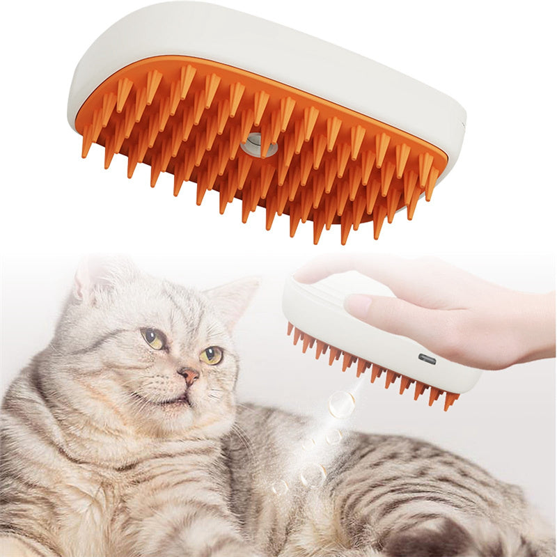USB Rechargeable Pet Steam Brush Spray Comb – 3 in 1 Cat & Dog Grooming Massage Tool for Shedding Control & Detangling