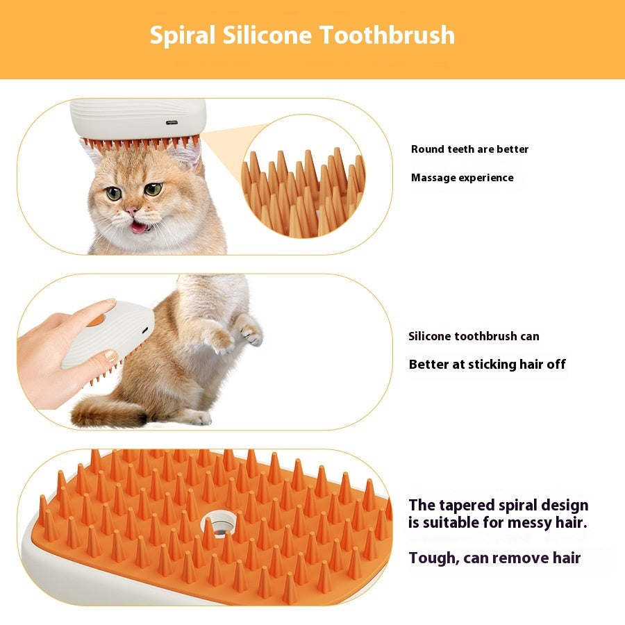 USB Rechargeable Pet Steam Brush Spray Comb – 3 in 1 Cat & Dog Grooming Massage Tool for Shedding Control & Detangling