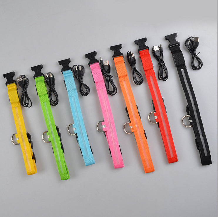Nylon LED Luminous Dog Collar – Adjustable Flashing Glow in Dark Pet Safety Collar for Dogs & Cats | Night Walking Light-Up Leash Collar