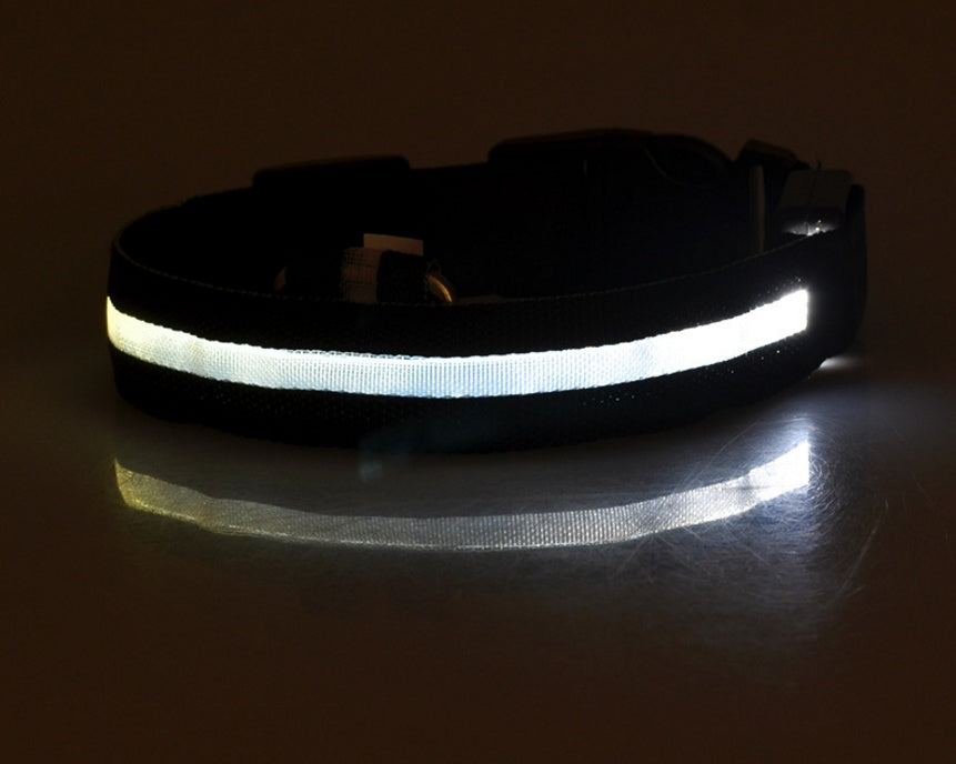 Nylon LED Luminous Dog Collar – Adjustable Flashing Glow in Dark Pet Safety Collar for Dogs & Cats | Night Walking Light-Up Leash Collar