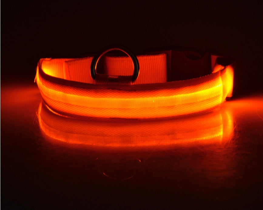 Nylon LED Luminous Dog Collar – Adjustable Flashing Glow in Dark Pet Safety Collar for Dogs & Cats | Night Walking Light-Up Leash Collar