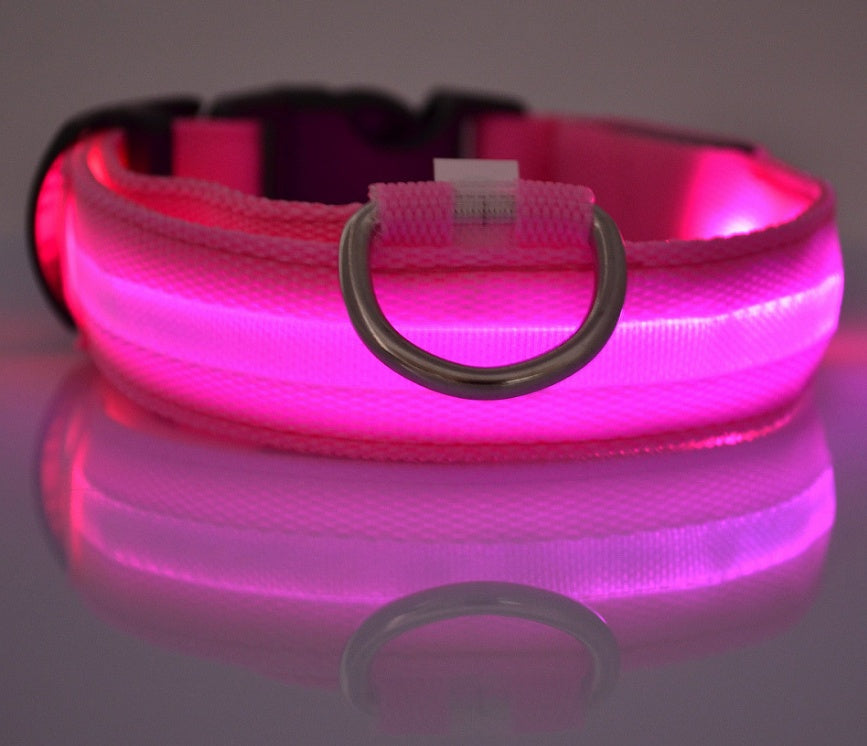 Nylon LED Luminous Dog Collar – Adjustable Flashing Glow in Dark Pet Safety Collar for Dogs & Cats | Night Walking Light-Up Leash Collar
