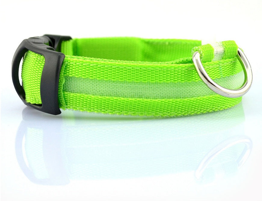 Nylon LED Luminous Dog Collar – Adjustable Flashing Glow in Dark Pet Safety Collar for Dogs & Cats | Night Walking Light-Up Leash Collar