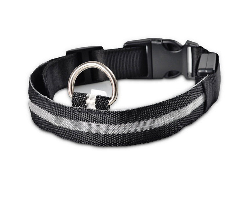 Nylon LED Luminous Dog Collar – Adjustable Flashing Glow in Dark Pet Safety Collar for Dogs & Cats | Night Walking Light-Up Leash Collar