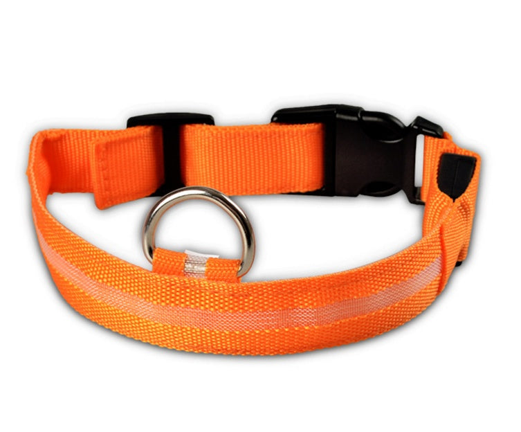 Nylon LED Luminous Dog Collar – Adjustable Flashing Glow in Dark Pet Safety Collar for Dogs & Cats | Night Walking Light-Up Leash Collar
