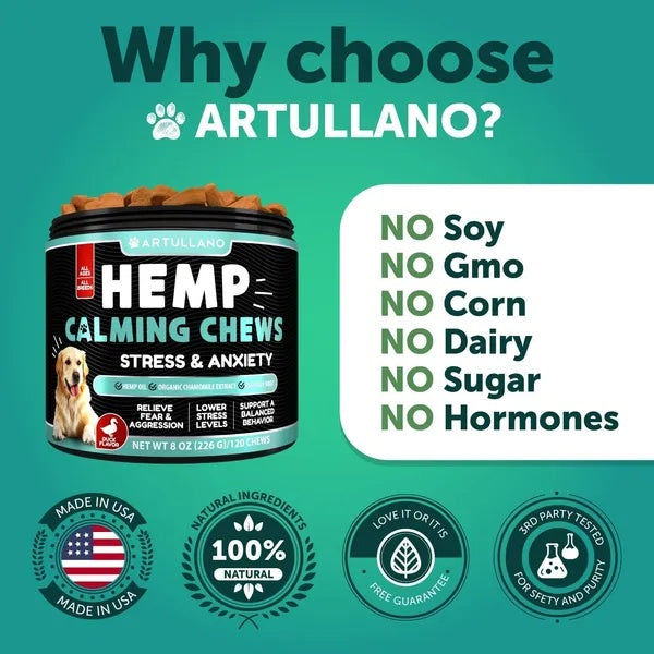 Hemp Chews DOG FOOD ANXIETY RELIEF CALMING TREATS for DOG Treat Chews -110x BEEF