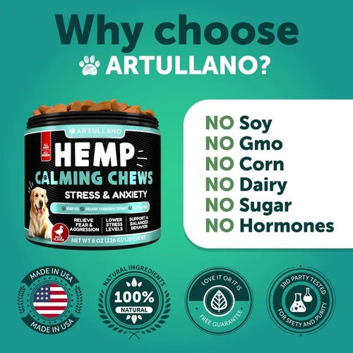Hemp Chews DOG FOOD ANXIETY RELIEF CALMING TREATS for DOG Treat Chews -110x BEEF