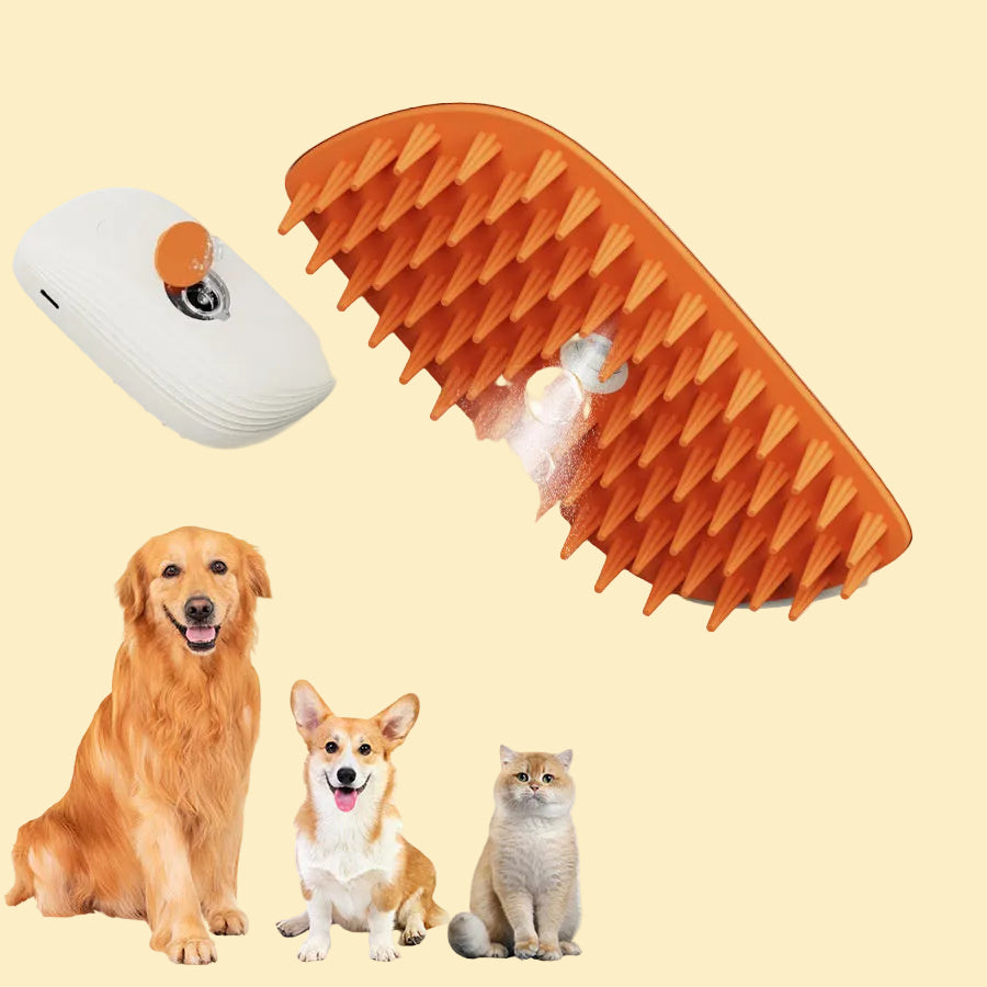 USB Rechargeable Pet Steam Brush Spray Comb – 3 in 1 Cat & Dog Grooming Massage Tool for Shedding Control & Detangling
