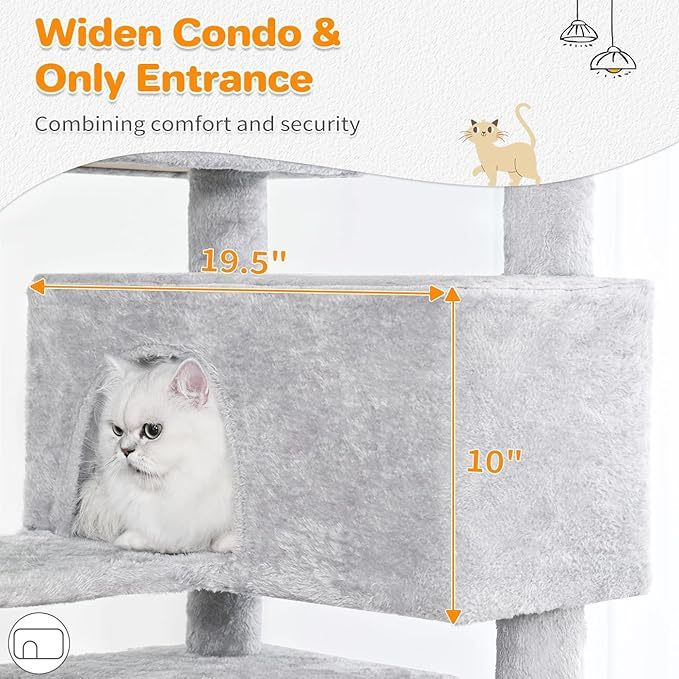 Made4Pets 56" Multi-Level Cat Tree Tower for Indoor Cats - 2 Condo Apartments, Sisal Scratching Posts & Hanging Toys, Light Gray