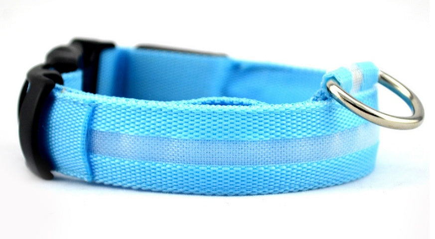 Nylon LED Luminous Dog Collar – Adjustable Flashing Glow in Dark Pet Safety Collar for Dogs & Cats | Night Walking Light-Up Leash Collar