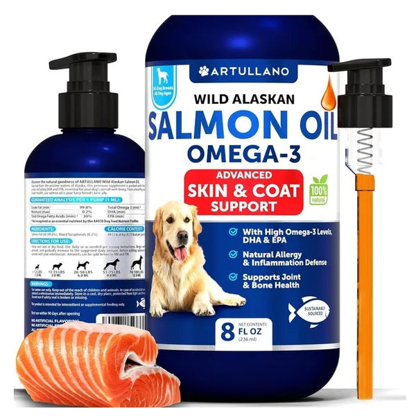 Wild Alaskan Salmon Oil for Dogs (8oz) – Omega-3 Skin, Coat & Joint Support Supplement