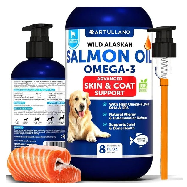 Wild Alaskan Salmon Oil for Dogs (8oz) – Omega-3 Skin, Coat & Joint Support Supplement