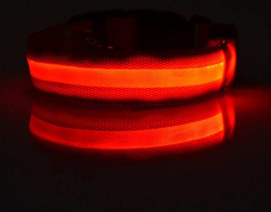 Nylon LED Luminous Dog Collar – Adjustable Flashing Glow in Dark Pet Safety Collar for Dogs & Cats | Night Walking Light-Up Leash Collar