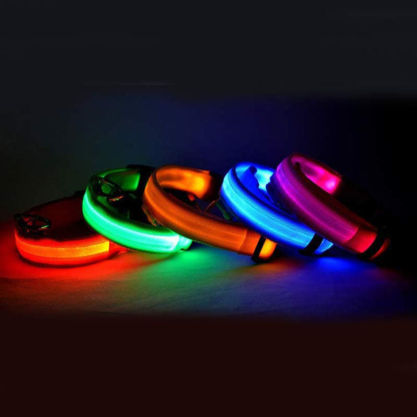 Nylon LED Luminous Dog Collar – Adjustable Flashing Glow in Dark Pet Safety Collar for Dogs & Cats | Night Walking Light-Up Leash Collar