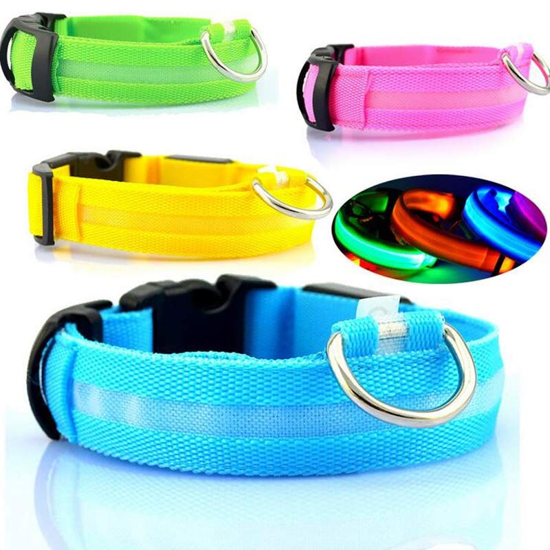 Nylon LED Luminous Dog Collar – Adjustable Flashing Glow in Dark Pet Safety Collar for Dogs & Cats | Night Walking Light-Up Leash Collar
