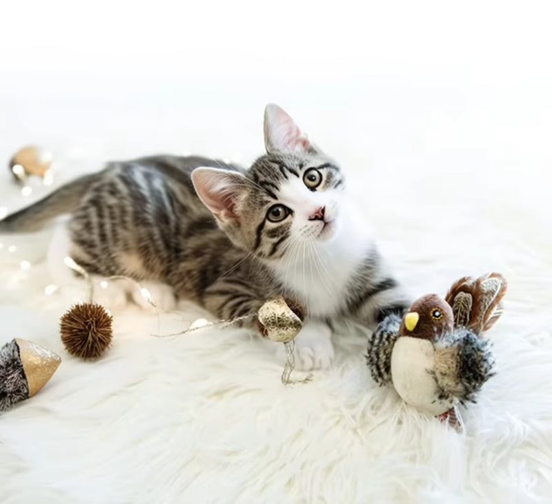 Interactive Electric Squeaky Bird Cat Toy – Realistic Flapping & Sound Plush Toy | USB Rechargeable Simulation Bird Toy for Cats Stress Relief & Hunting Play