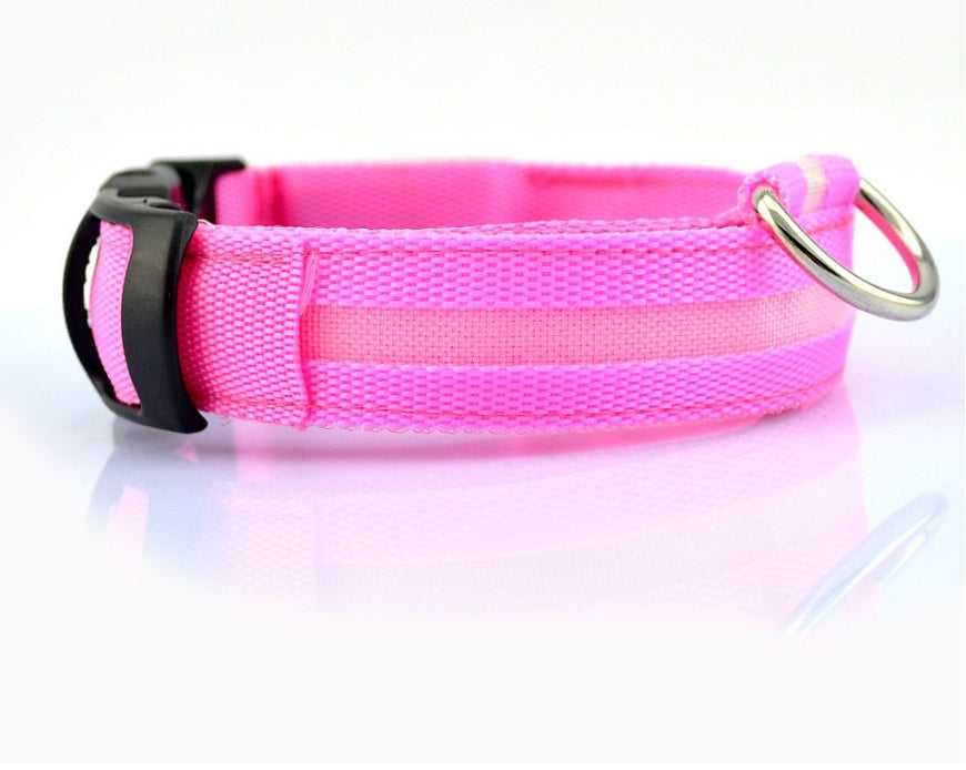 Nylon LED Luminous Dog Collar – Adjustable Flashing Glow in Dark Pet Safety Collar for Dogs & Cats | Night Walking Light-Up Leash Collar