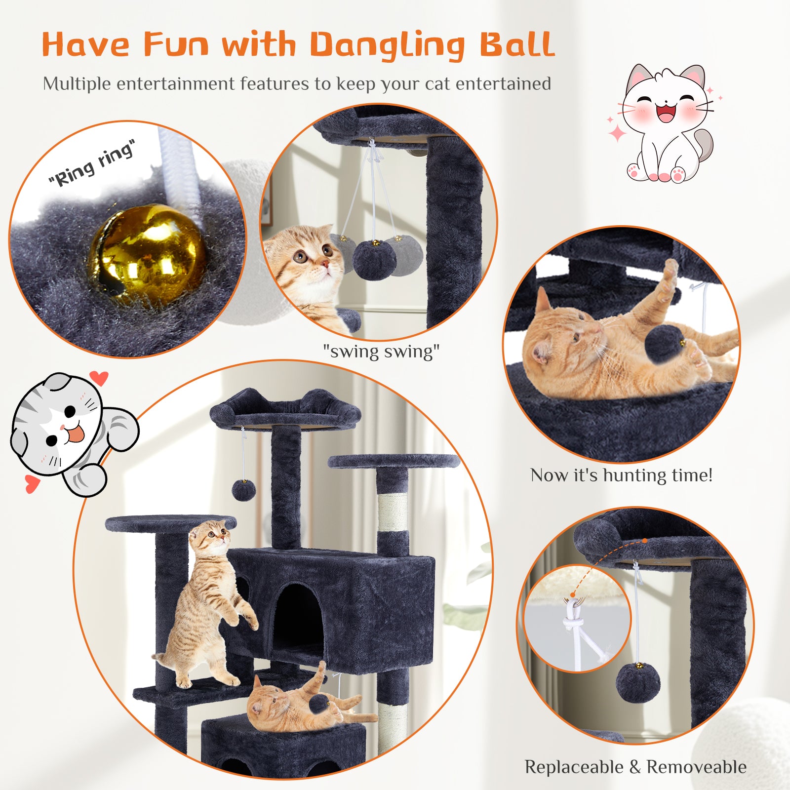 Multi-Functional Cat Treehouse & Climbing Frame – Cat Tower with Scratching Posts, Condo & Play Area