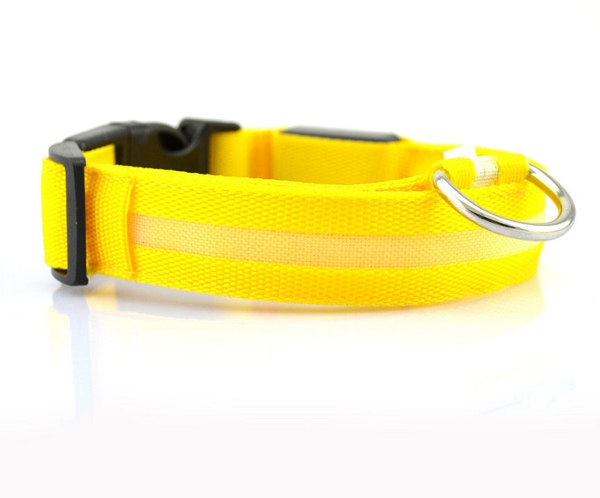 Nylon LED Luminous Dog Collar – Adjustable Flashing Glow in Dark Pet Safety Collar for Dogs & Cats | Night Walking Light-Up Leash Collar