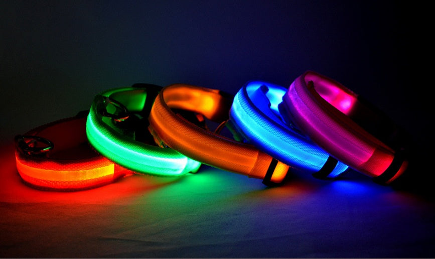 Nylon LED Luminous Dog Collar – Adjustable Flashing Glow in Dark Pet Safety Collar for Dogs & Cats | Night Walking Light-Up Leash Collar