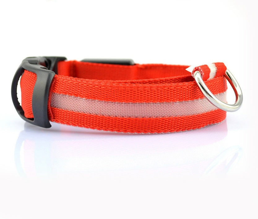 Nylon LED Luminous Dog Collar – Adjustable Flashing Glow in Dark Pet Safety Collar for Dogs & Cats | Night Walking Light-Up Leash Collar