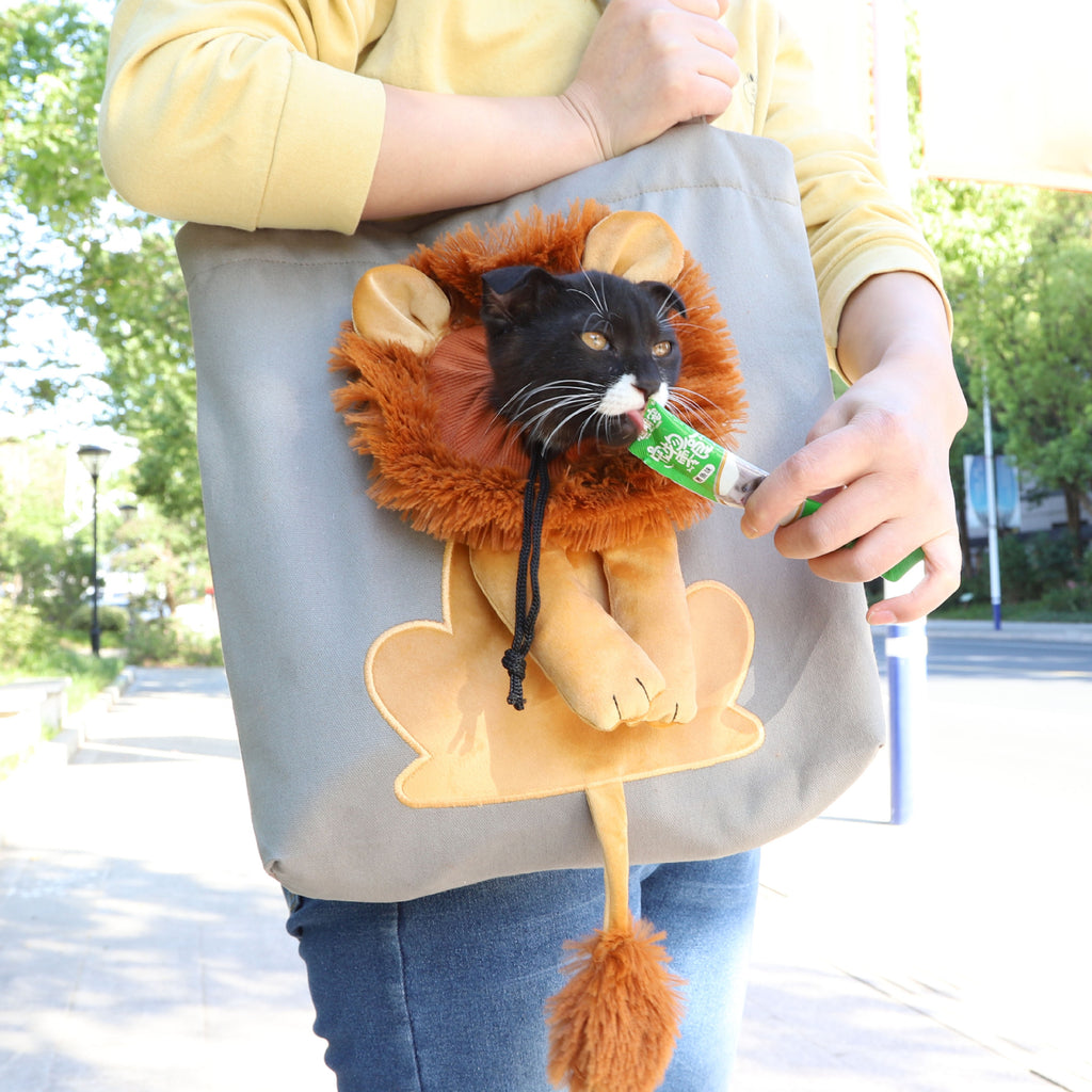 Soft Pet Carrier Bag (Lion Design) – Portable Breathable Travel Carrier for Cats & Small Dogs