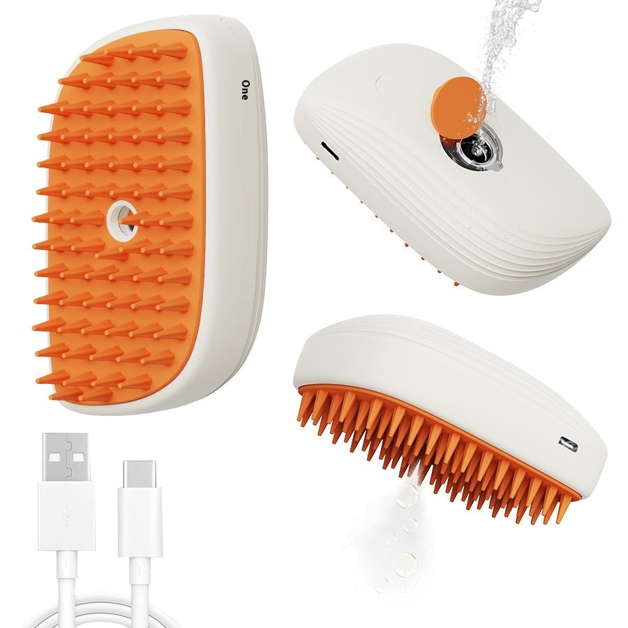 USB Rechargeable Pet Steam Brush Spray Comb – 3 in 1 Cat & Dog Grooming Massage Tool for Shedding Control & Detangling