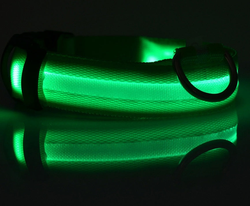 Nylon LED Luminous Dog Collar – Adjustable Flashing Glow in Dark Pet Safety Collar for Dogs & Cats | Night Walking Light-Up Leash Collar