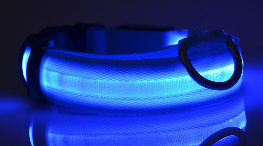 Nylon LED Luminous Dog Collar – Adjustable Flashing Glow in Dark Pet Safety Collar for Dogs & Cats | Night Walking Light-Up Leash Collar