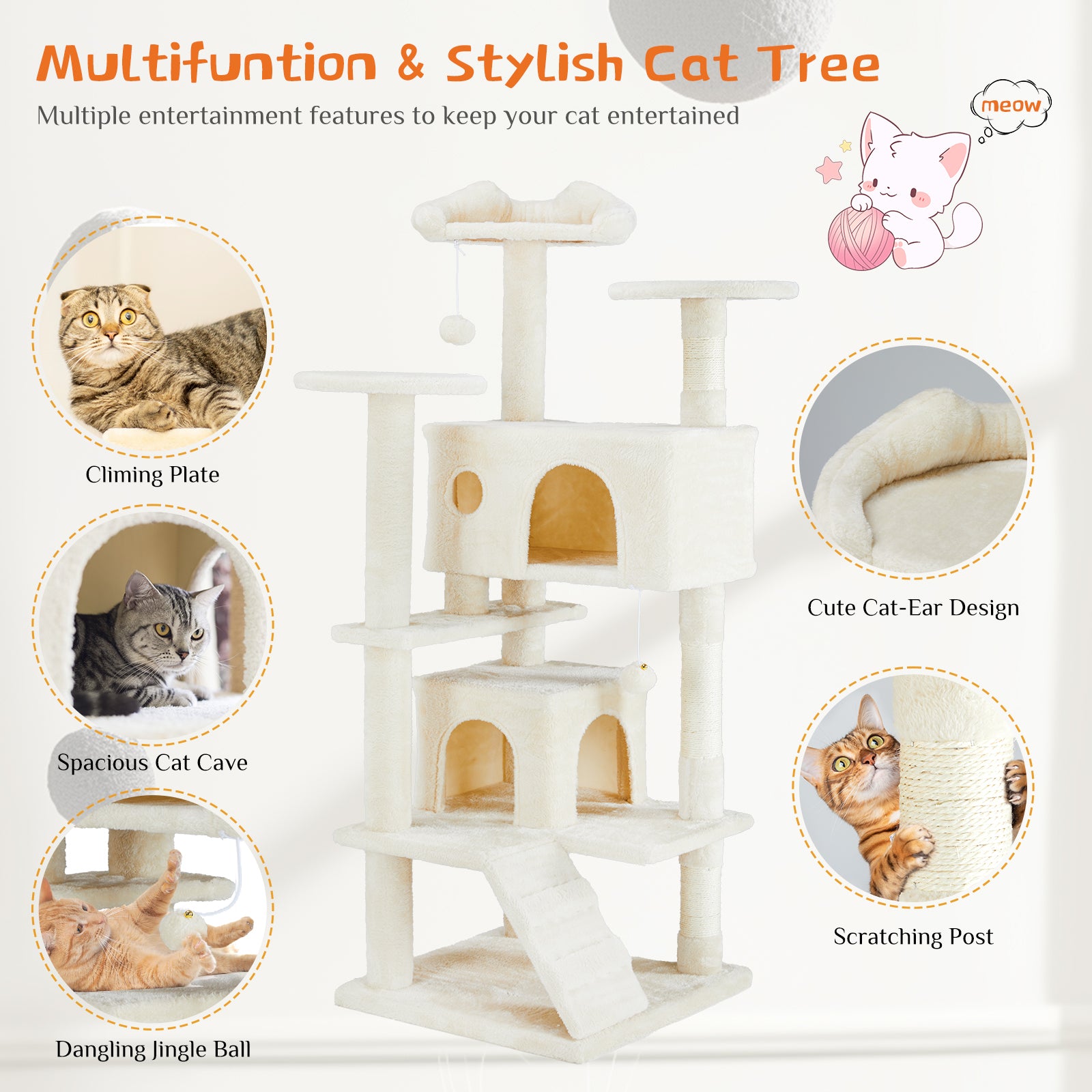 Multi-Functional Cat Treehouse & Climbing Frame – Cat Tower with Scratching Posts, Condo & Play Area