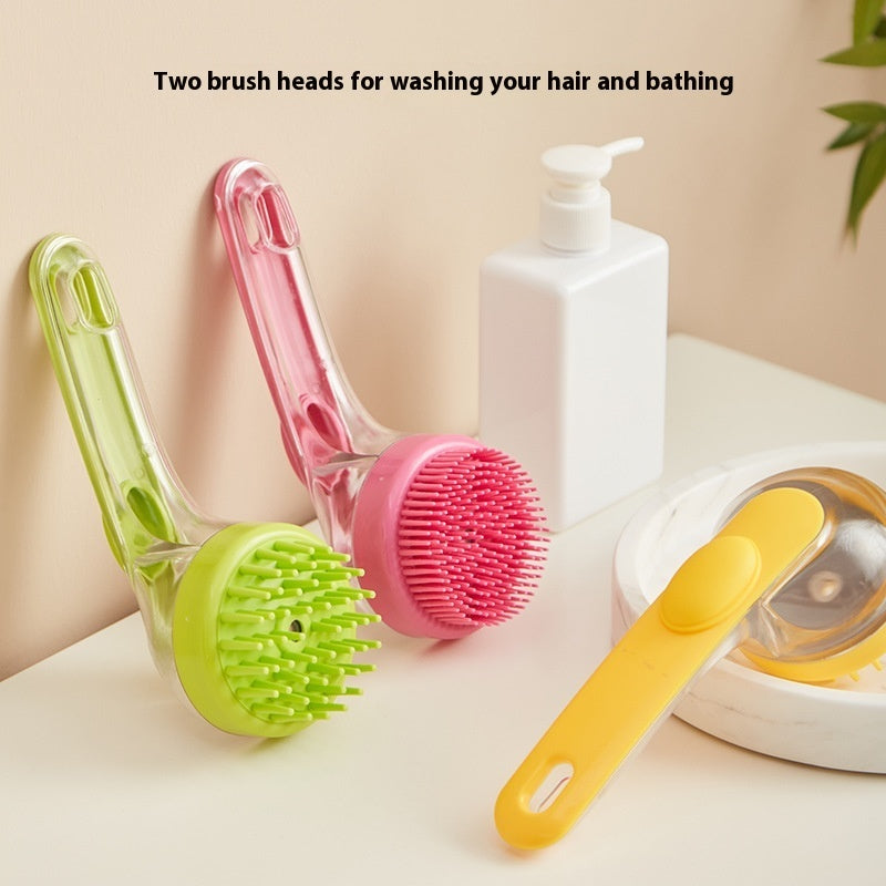 Long Handle Pet Bath Brush for Dogs & Cats – 2 in 1 Grooming & Cleaning Brush  Gentle Shampoo Massage Comb for Bath Time & Shedding Control