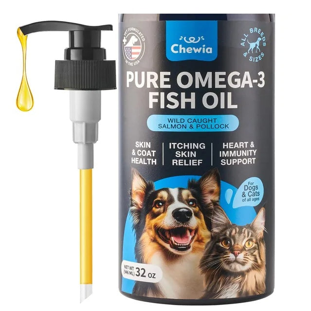 Coat & Skin Support Fish Oil for Dogs 32 Oz – Omega 3 Supplement for All Breeds  Healthy Skin, Shiny Coat & Joint Health Pet Supplement