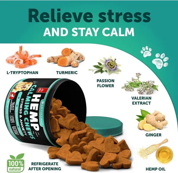 Hemp Chews DOG FOOD ANXIETY RELIEF CALMING TREATS for DOG Treat Chews -110x BEEF