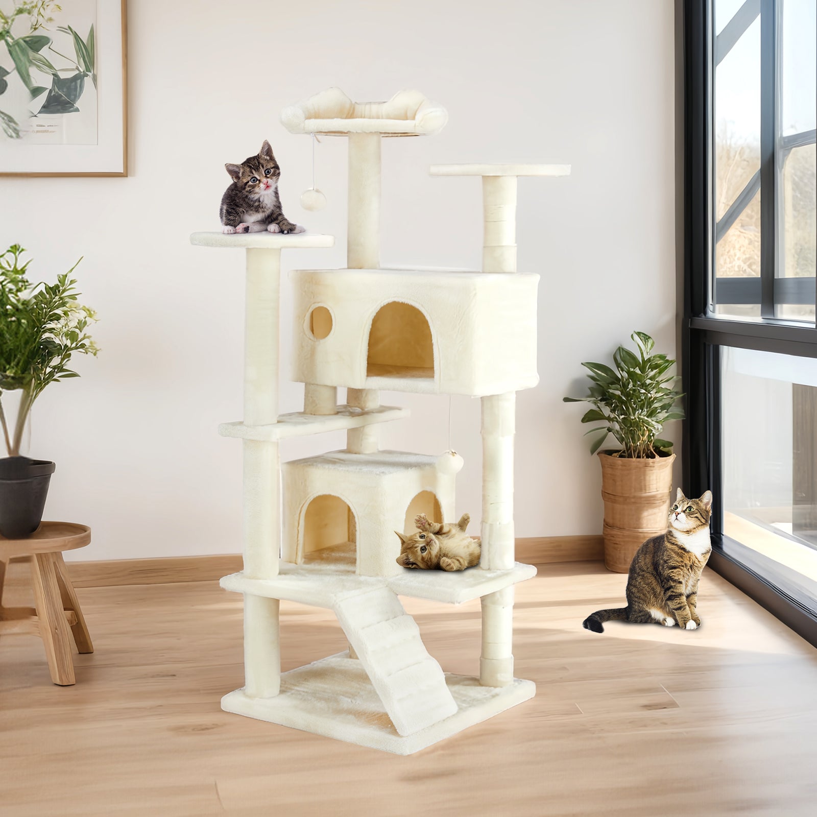 Multi-Functional Cat Treehouse & Climbing Frame – Cat Tower with Scratching Posts, Condo & Play Area
