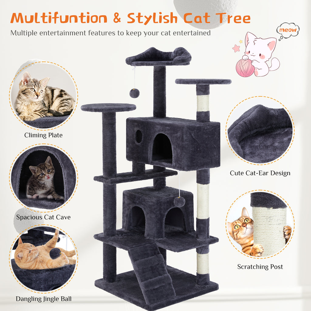 Multi-Functional Cat Treehouse & Climbing Frame – Cat Tower with Scratching Posts, Condo & Play Area