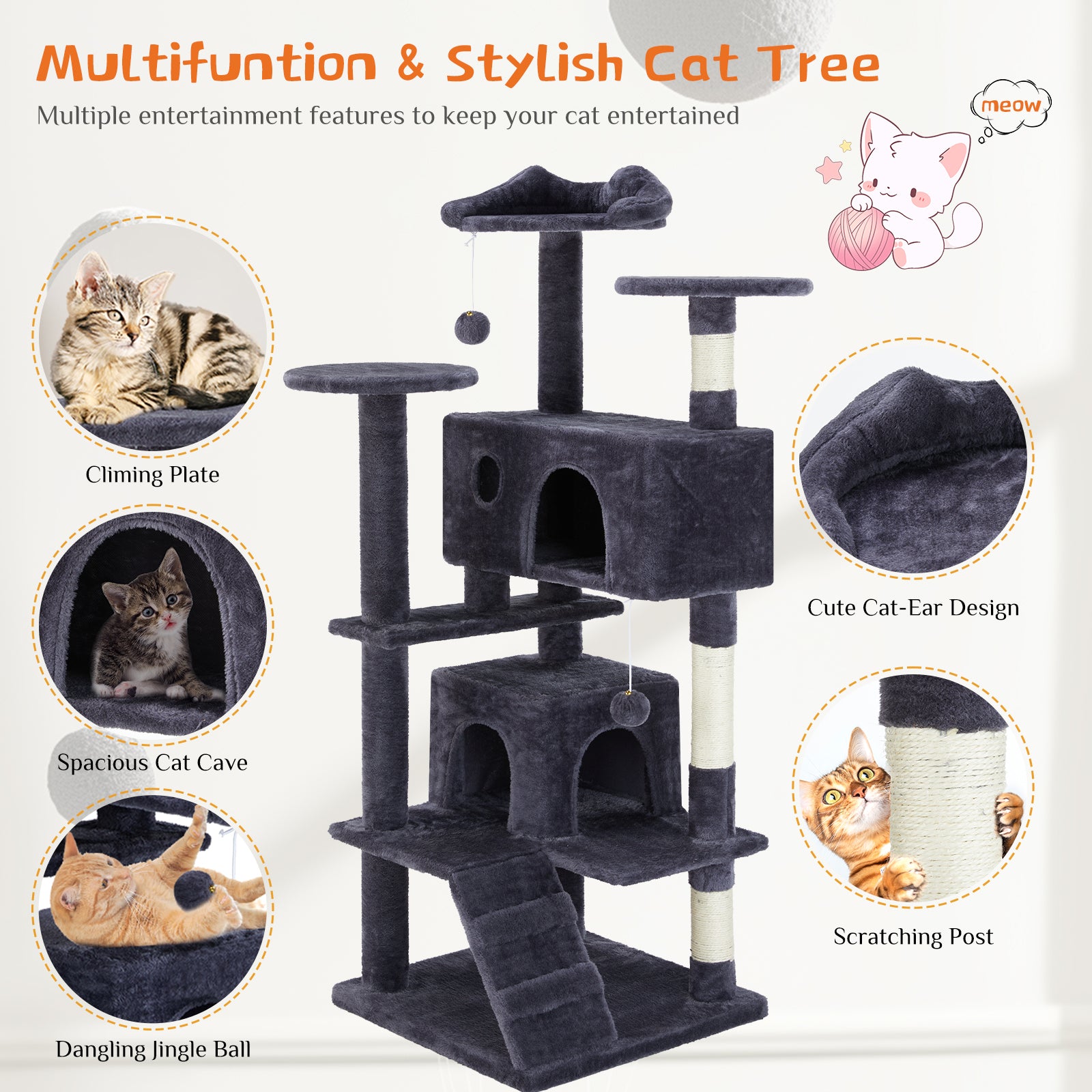 Multi-Functional Cat Treehouse & Climbing Frame – Cat Tower with Scratching Posts, Condo & Play Area