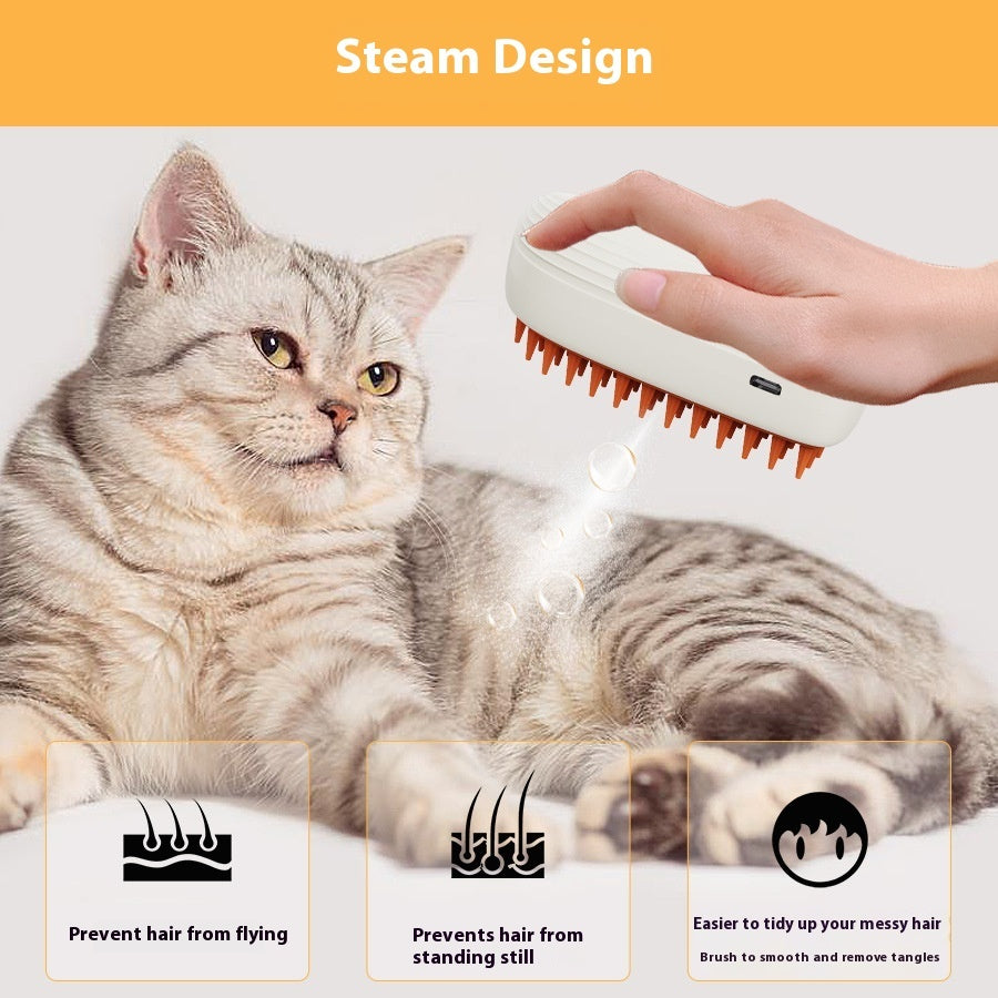 USB Rechargeable Pet Steam Brush Spray Comb – 3 in 1 Cat & Dog Grooming Massage Tool for Shedding Control & Detangling